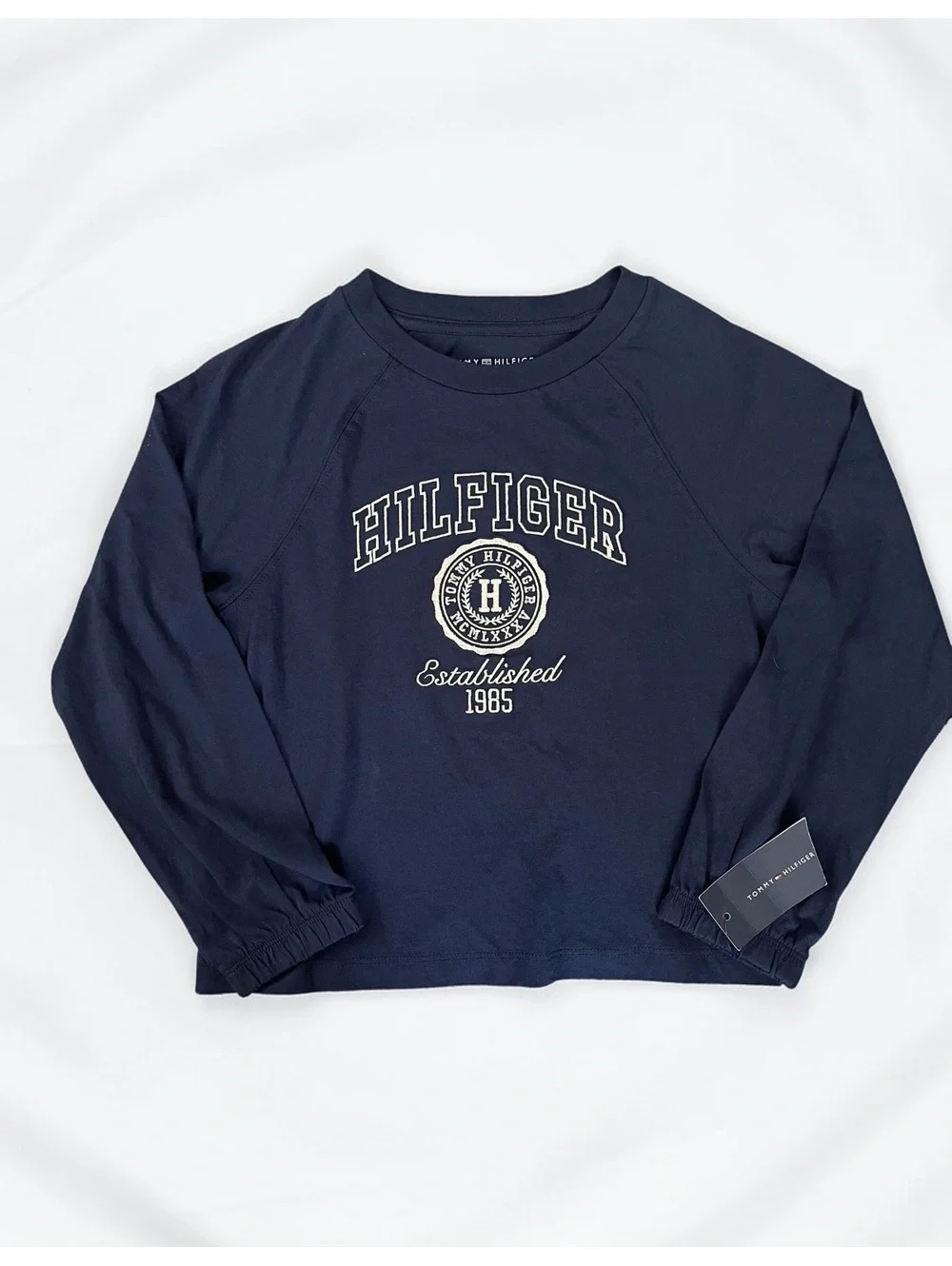 Tommy Hilfiger Boys Navy Blazer Crest Logo Long Sleeve Tee Size 7 NWT